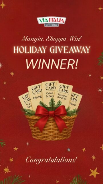 🎉 GIVEAWAY WINNER ANNOUNCEMENT 🎉

Congratulations to @itskarlyclark — you’re the lucky winner of $300 in Erie Street gift cards from our Mangia, Shoppa, Win! Holiday Giveaway! 🇮🇹✨

Please DM us to claim your prize.
Thank you to everyone who entered and continues to support local on Via Italia ❤️

Happy New Year!