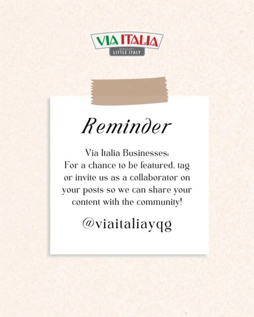 Via Italia businesses — quick reminder 📌

For a chance to be featured on our page, tag @viaitaliayqg in your posts or invite us as a collaborator so we can easily reshare your content with our community.

We love spotlighting what’s happening on Erie Street! 🇮🇹✨

#ViaItaliaWindsor #ViaItaliaYQG #viaitaliacommunity